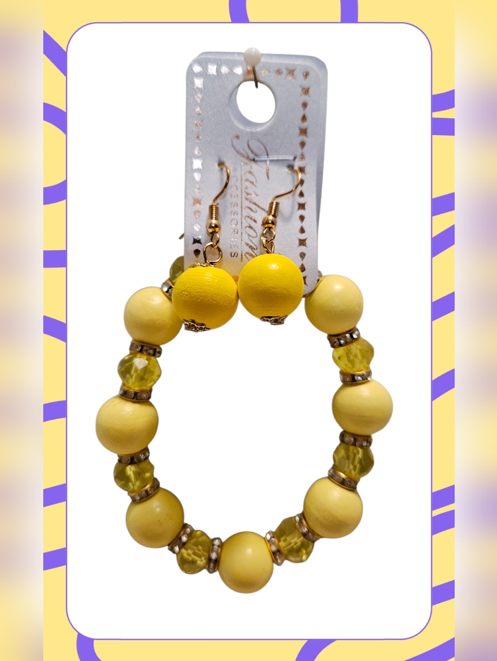 Fashion Yellow Wooden Bead Bracelet And Earring Set